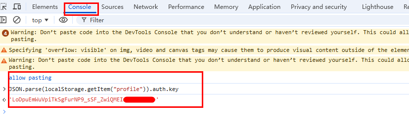 Screenshot: Developer Console AuthKey